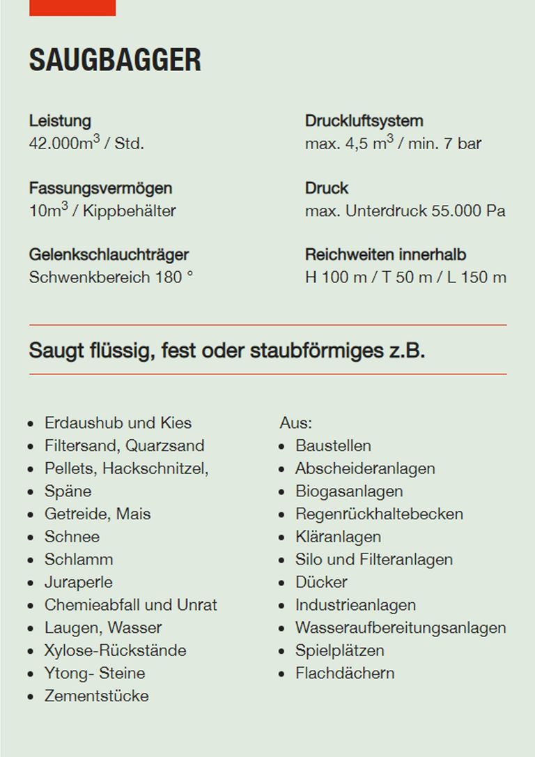 Saugbagger Mayen - Technische Daten Saugbaggger